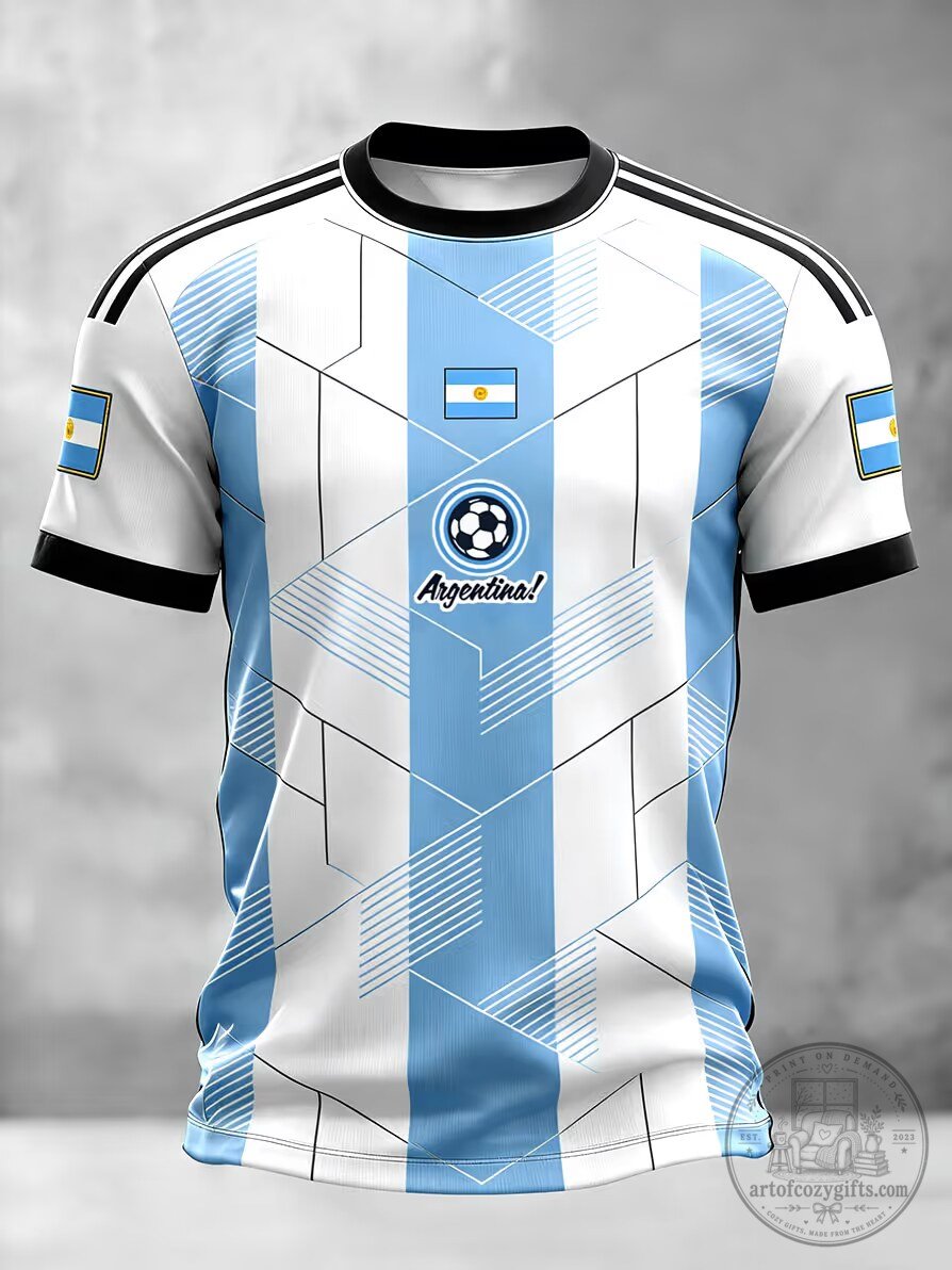 Argentina Football Fan Team Striped Blue and White Soccer Jersey