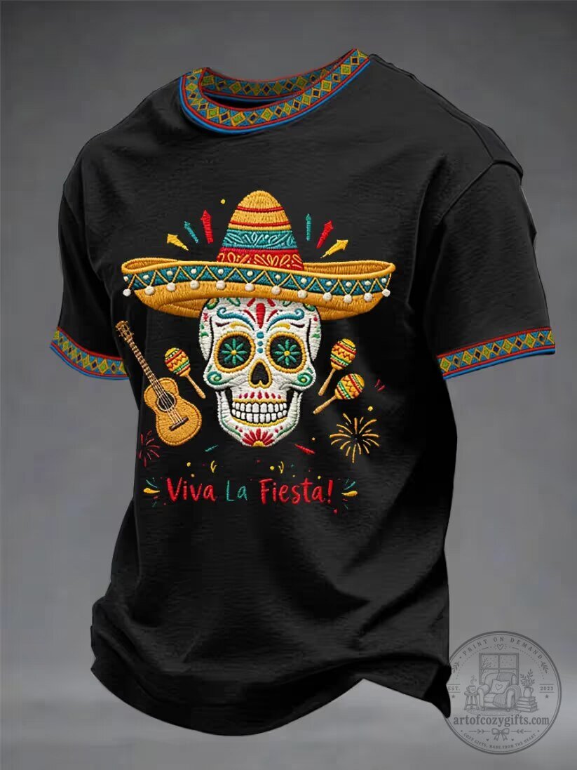 Cinco de Mayo Sugar Skull Sombrero 'Viva La Fiesta' Black T-Shirt