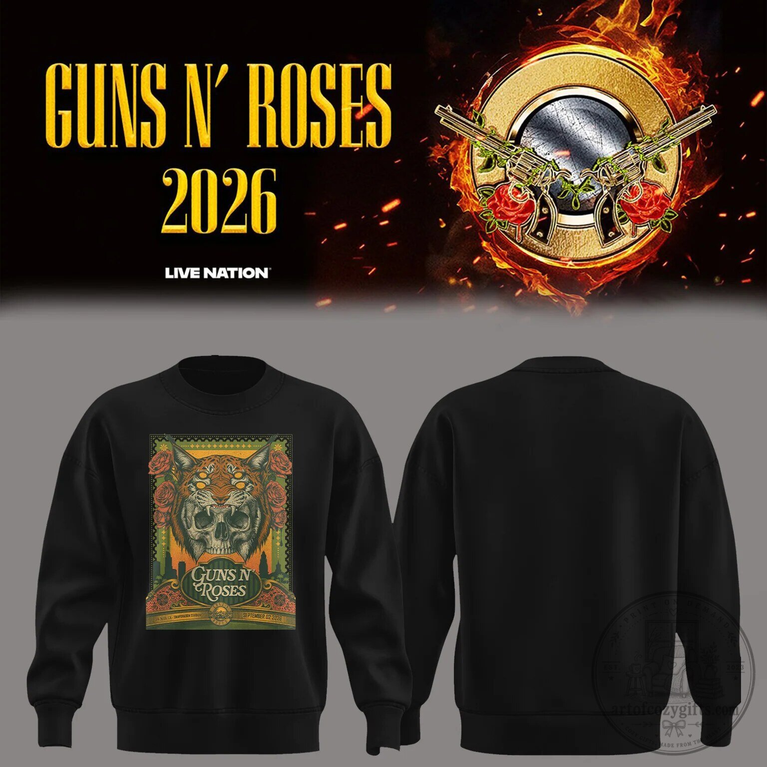 Guns N' Roses 2026 San Diego Concert Event Black Crewneck Sweatshirt