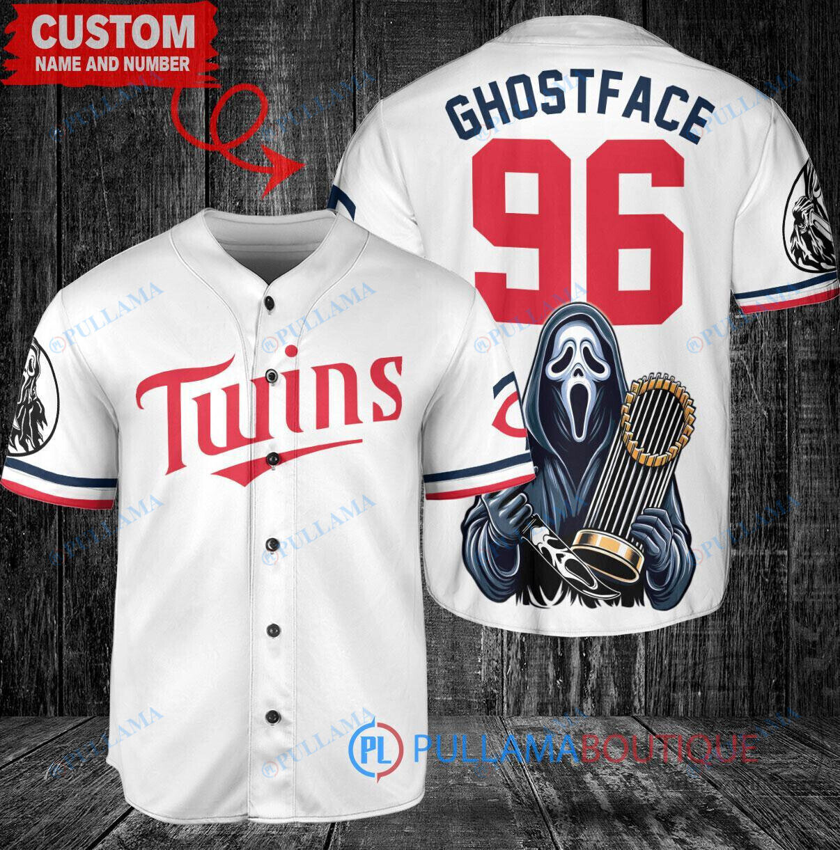 Halloween Ghostface Minnesota Twins World Series Trophy Baseball Jersey