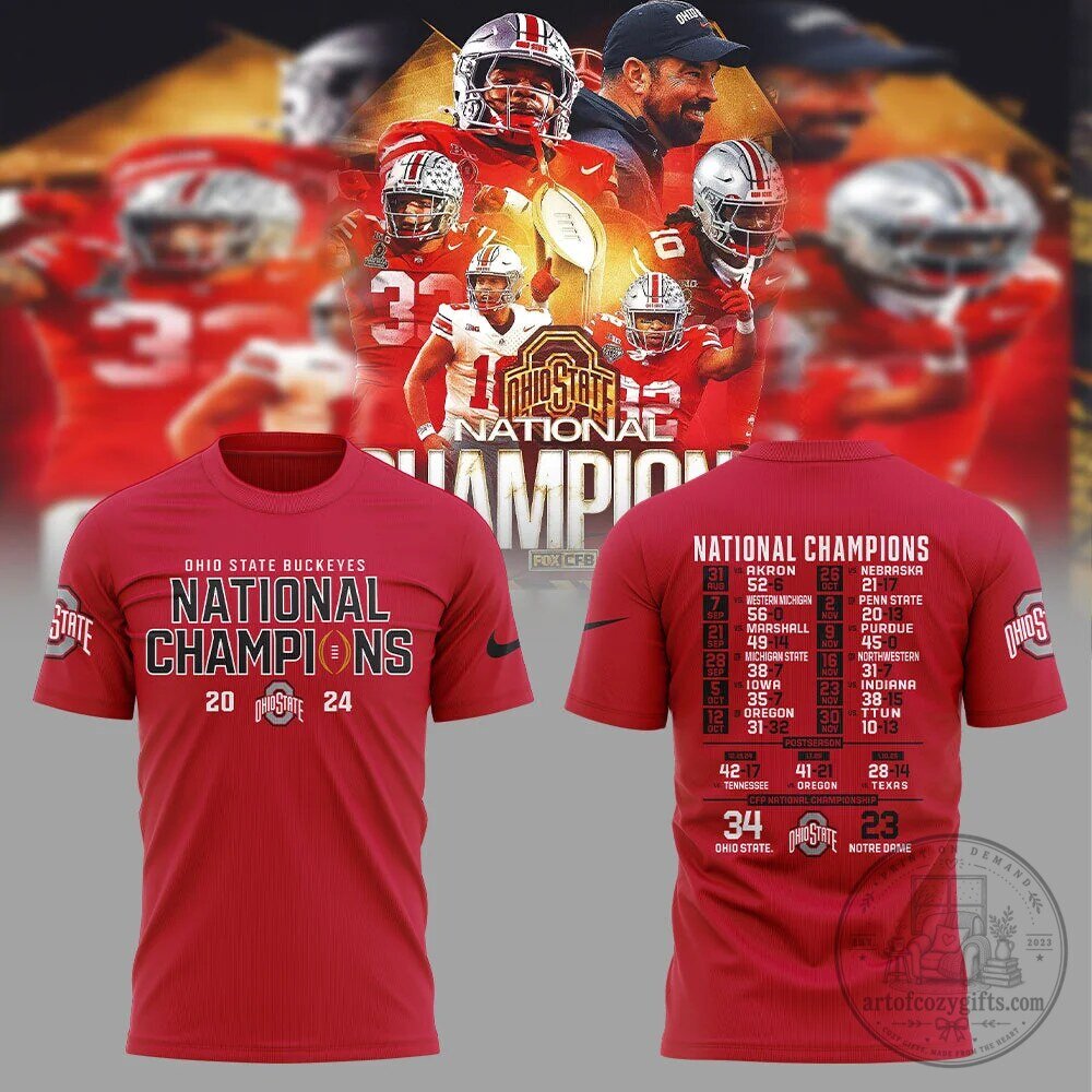 Ohio State Buckeyes College Football Playoff National Champions Red T-Shirt