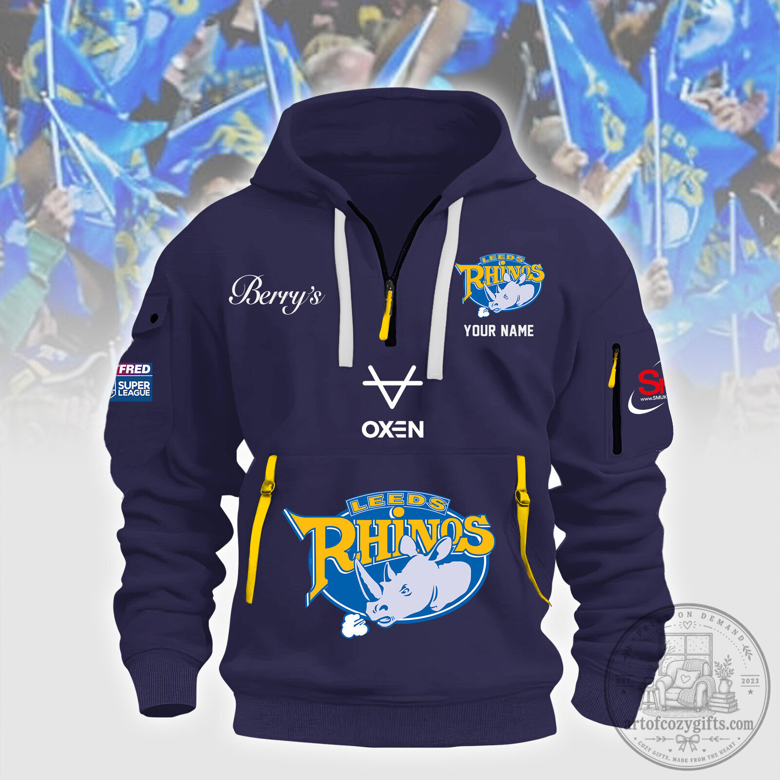 Leeds Rhinos Rugby League Super League Team Navy Blue Hoodie
