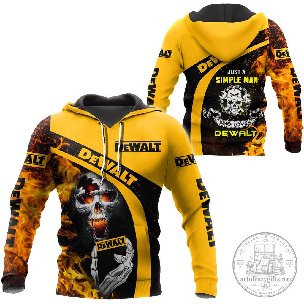 DeWalt Tools Skull Flame All Over Print Hoodie for Men