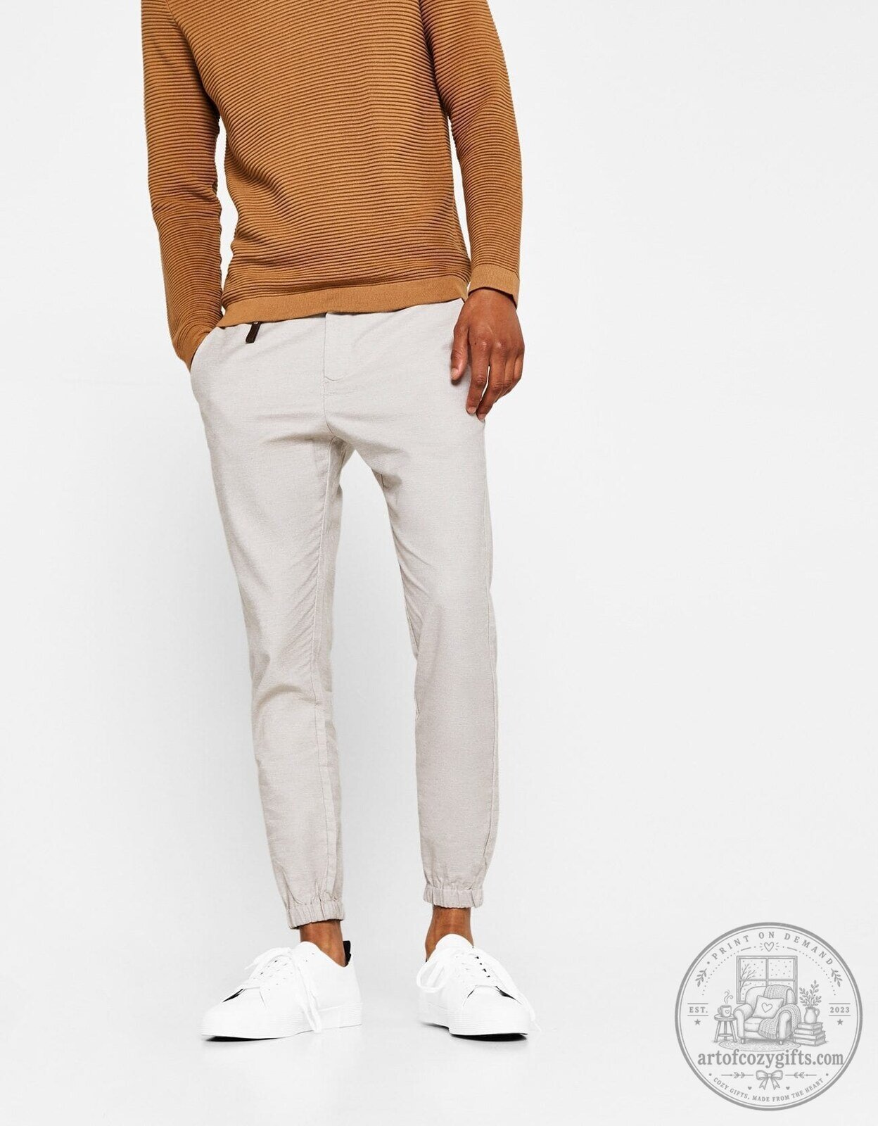 Men's Casual Tapered Leg Jogger Pants with Elastic Cuffs