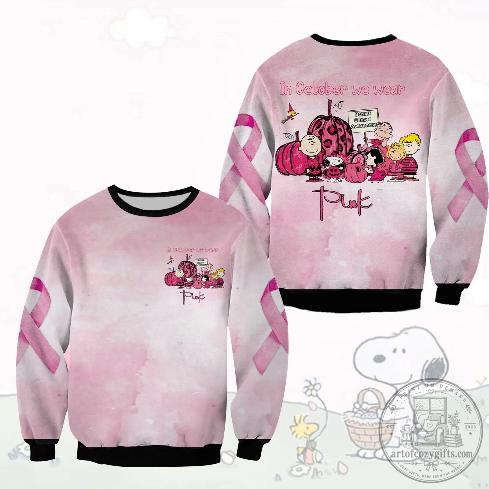 Snoopy and Friends Breast Cancer Awareness Pink October Unisex Sweatshirt