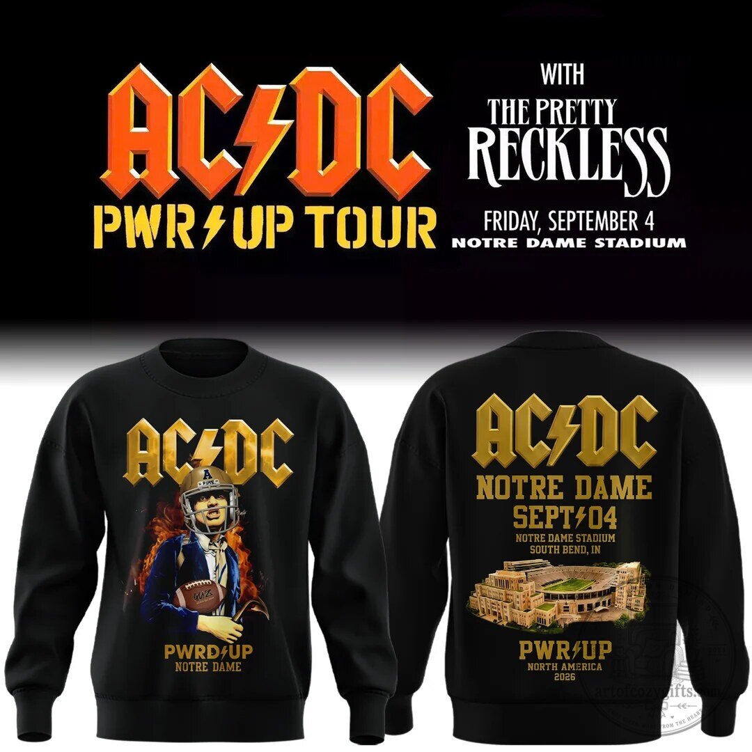 AC/DC PWR Up Tour Notre Dame Stadium 2026 Black Crewneck Sweatshirt