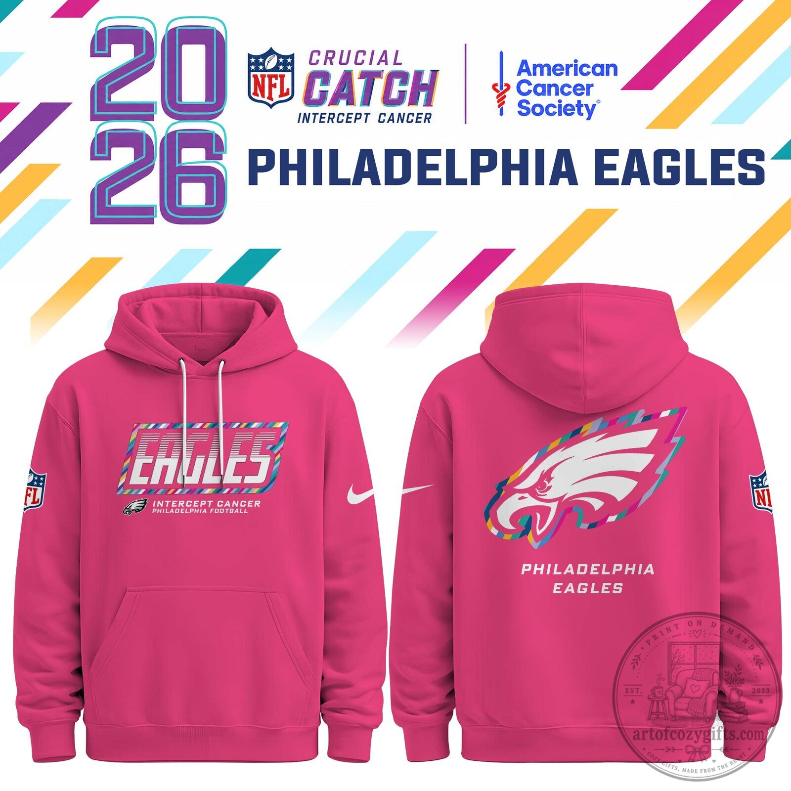 Philadelphia Eagles Crucial Catch Intercept Cancer Pink Hoodie 2026 Edition
