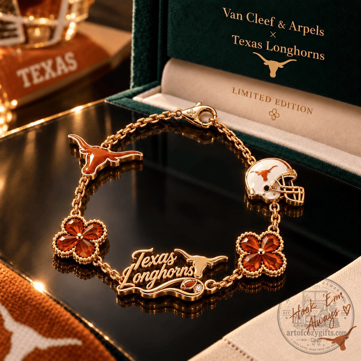 Texas Longhorns Van Cleef & Arpels Limited Edition Gold Charm Bracelet