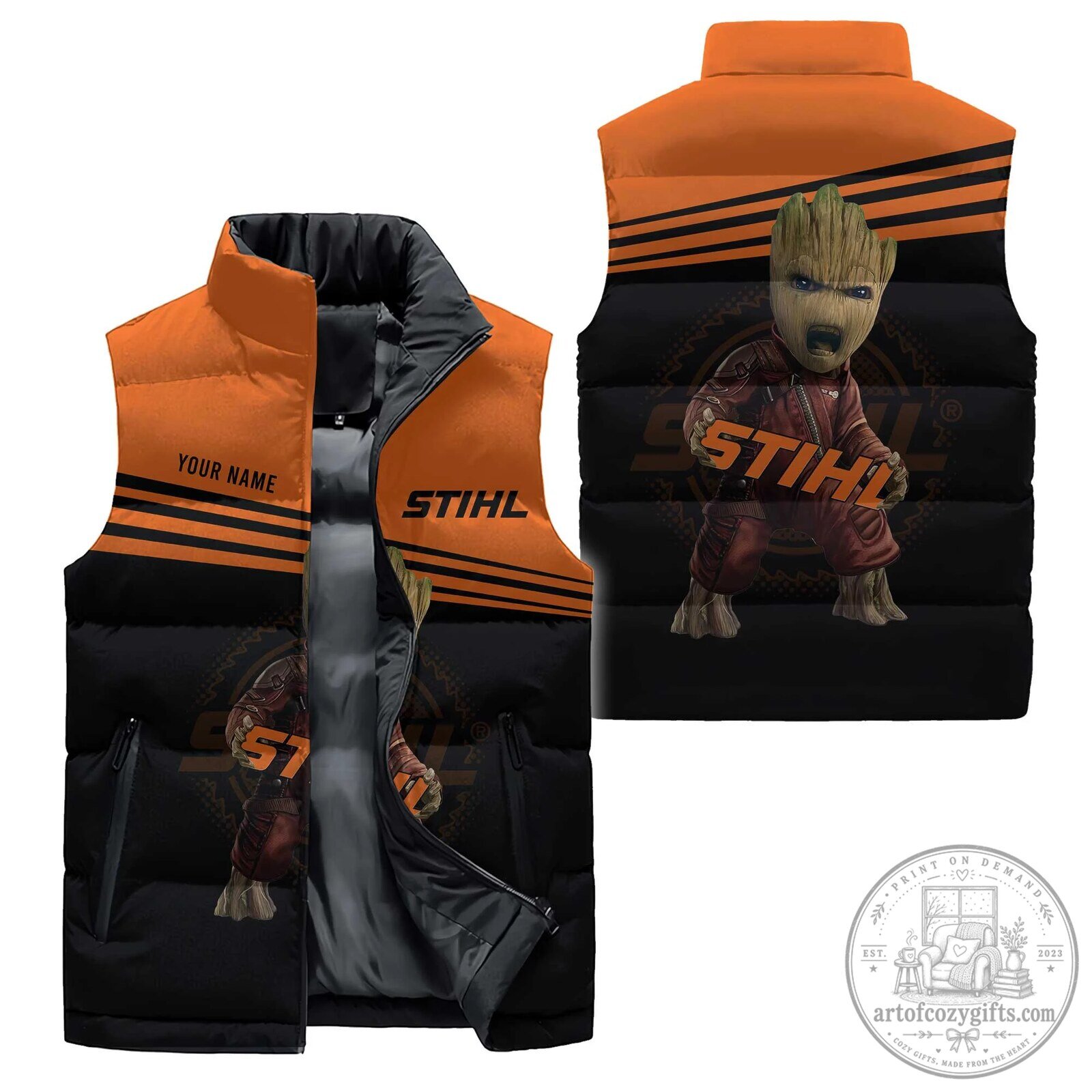 Stihl Baby Groot Guardians of the Galaxy Personalized Puffer Vest Jacket