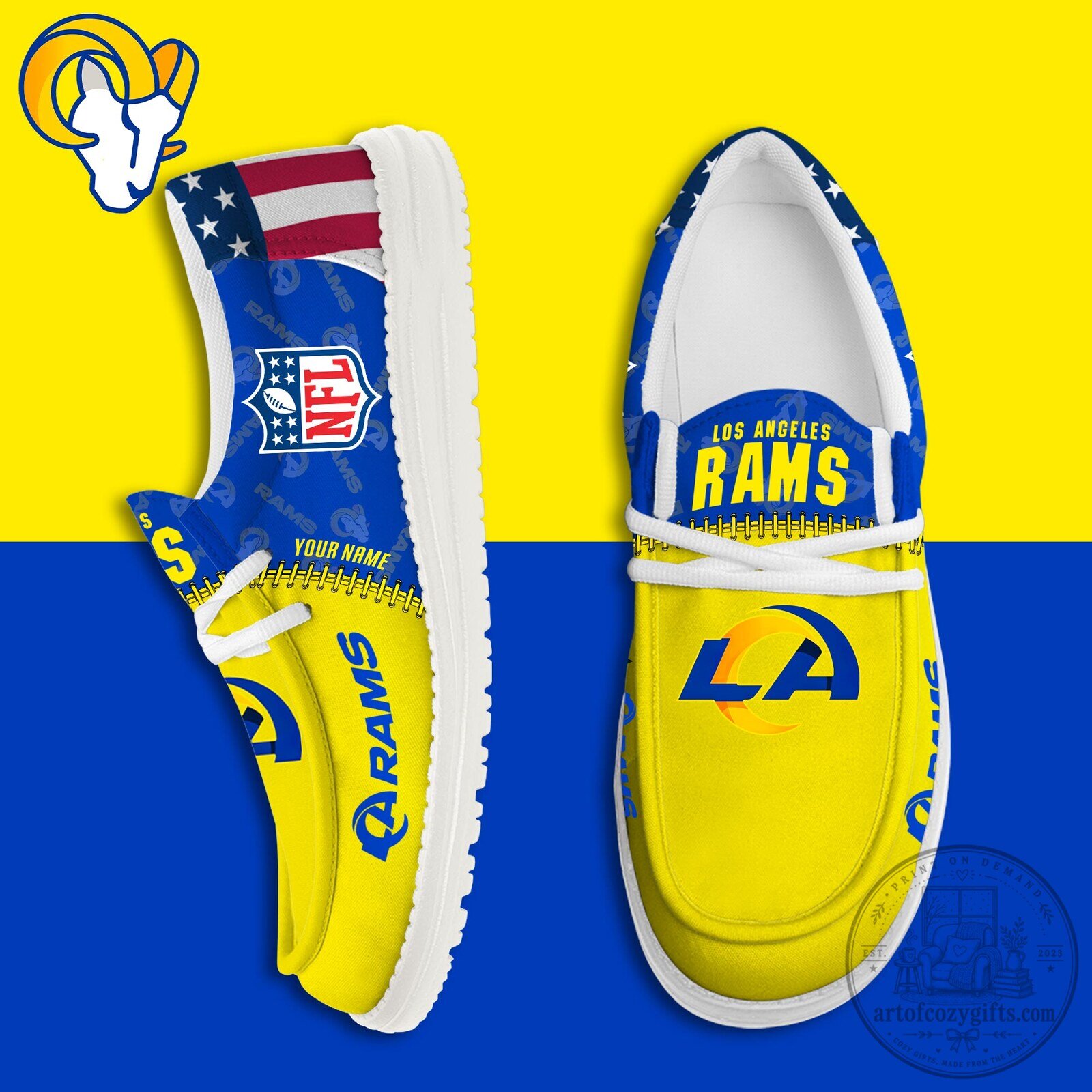 Los Angeles Rams NFL Personalized Team Logo Yellow Blue Fan Shoes