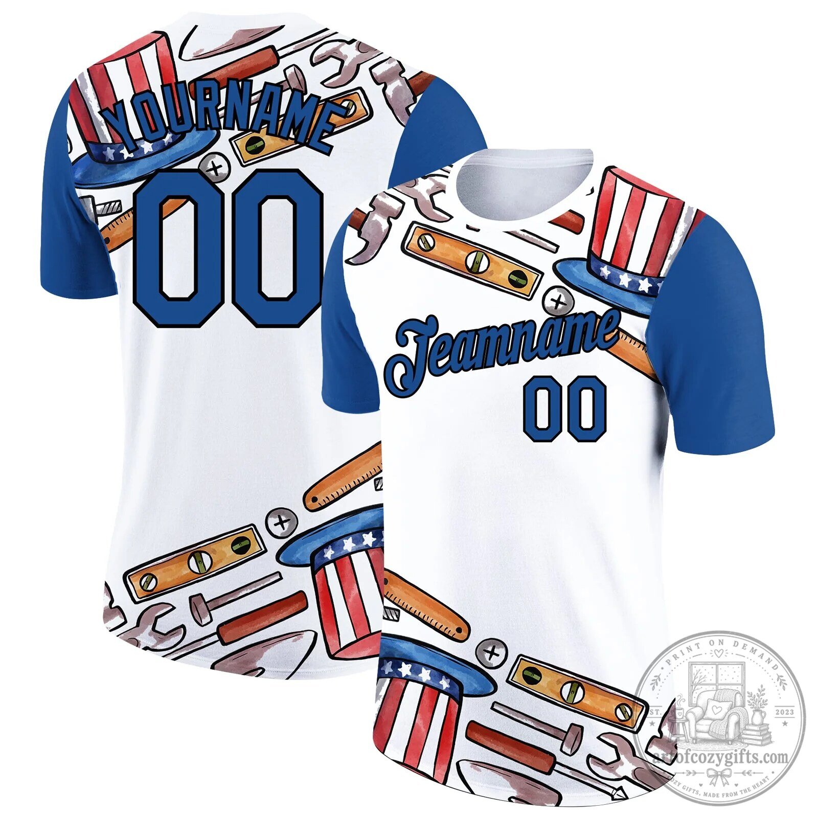Labor Day Tool Pattern American Flag Custom Name Number Baseball Jersey