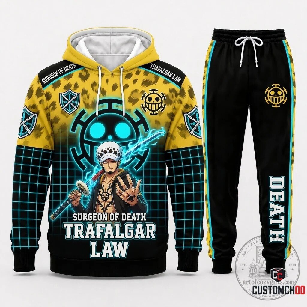 Trafalgar Law Surgeon of Death Anime Leopard Print Hoodie and Jogger Pants Set