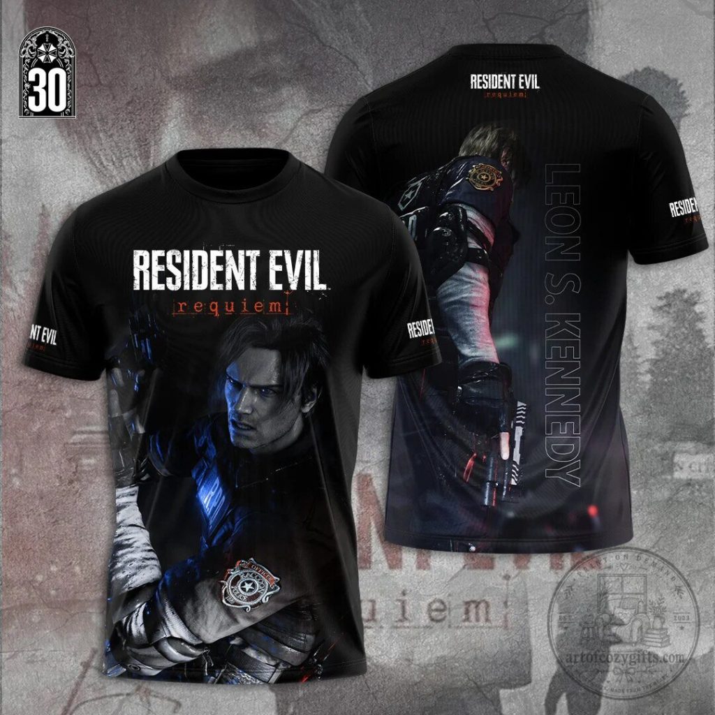 Resident Evil Requiem Leon Scott Kennedy Video Game Black Graphic T-Shirt