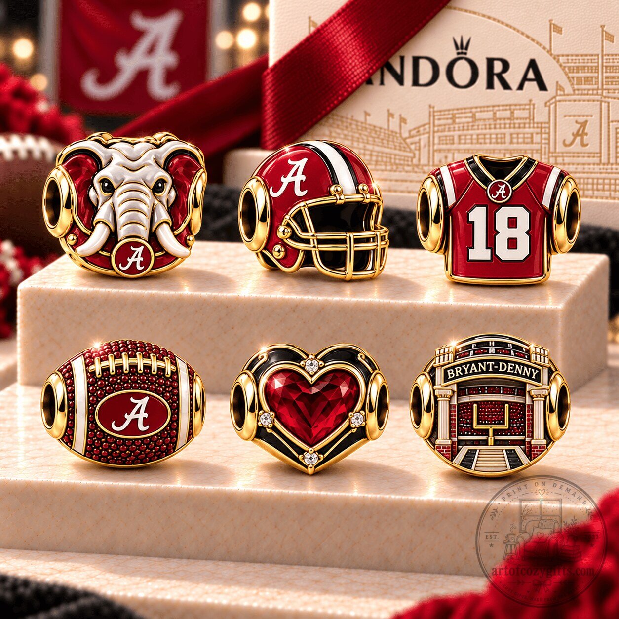 University of Alabama Crimson Tide Football Gold Charm Bracelet Set