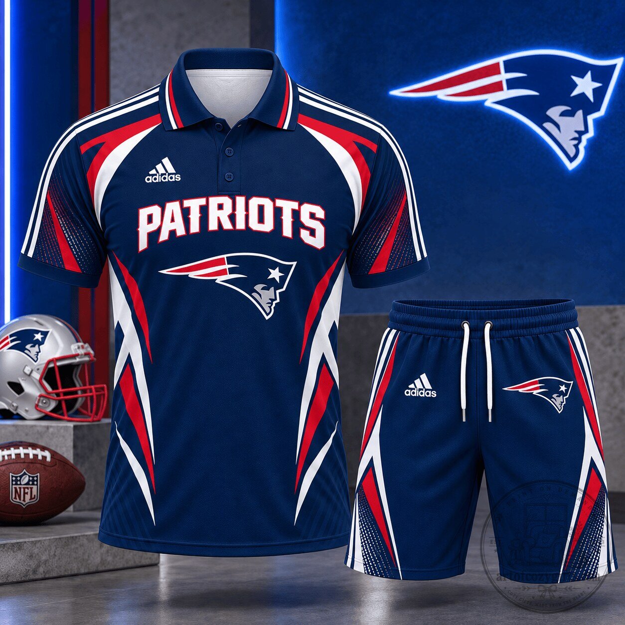 New England Patriots NFL Football Club Graphic Polo Shirt and Shorts Set