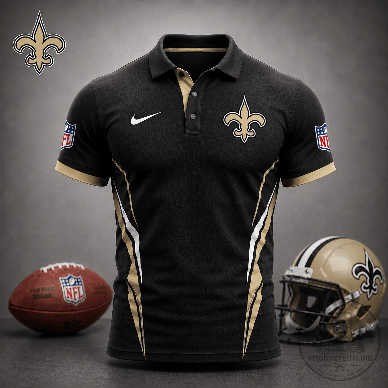 Men's Polo Shirt in Black and Gold for the New Orleans Saints Football Team