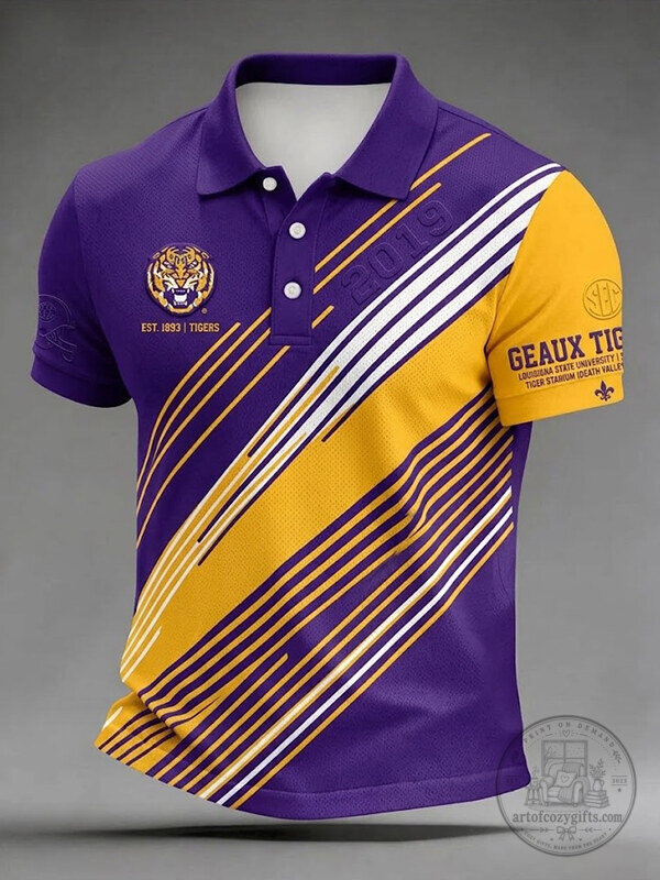 Louisiana State University Tigers 2019 Purple Gold Striped Polo Shirt