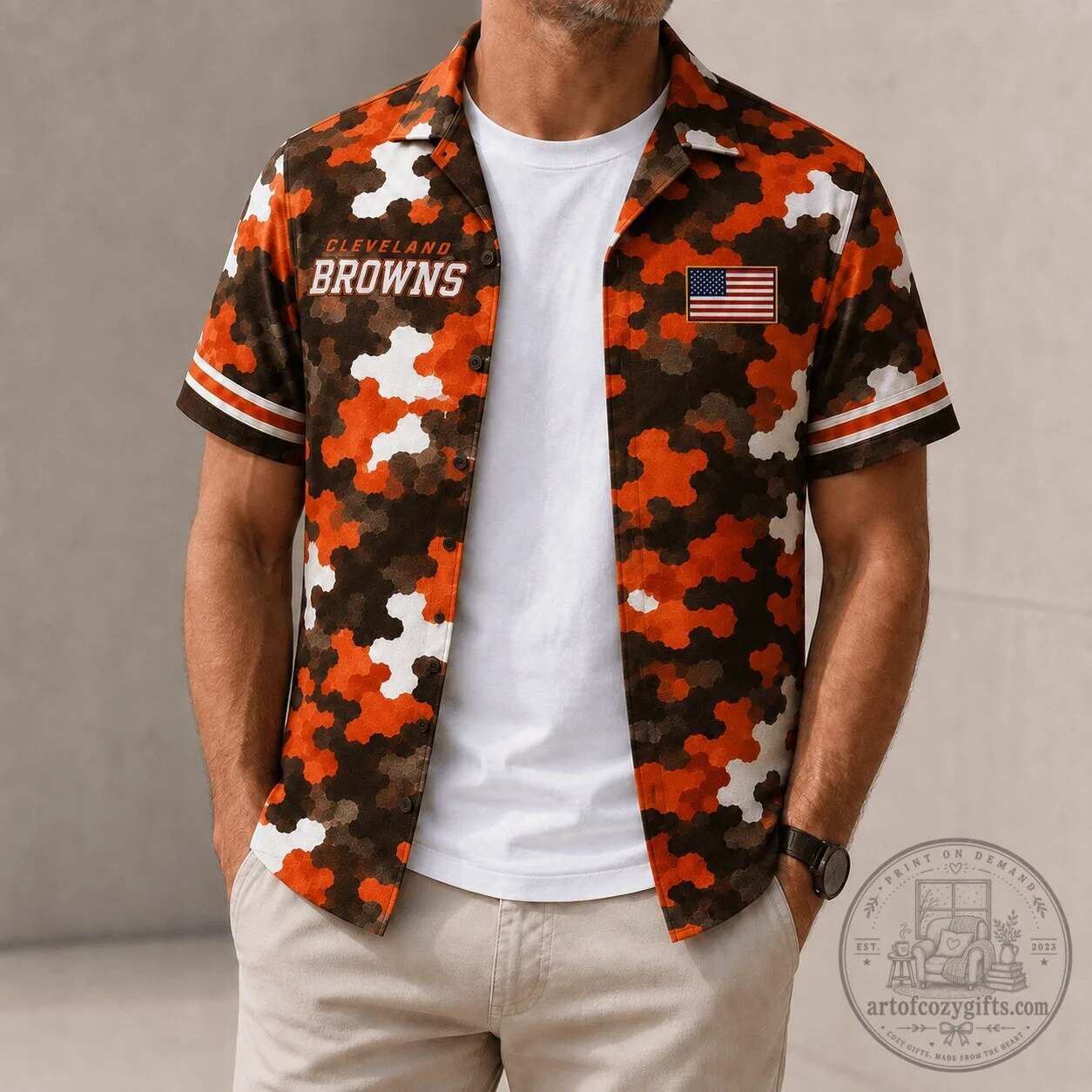 Cleveland Browns Shirt - NFL Camouflage Pattern Hawaiian Shirt for Men