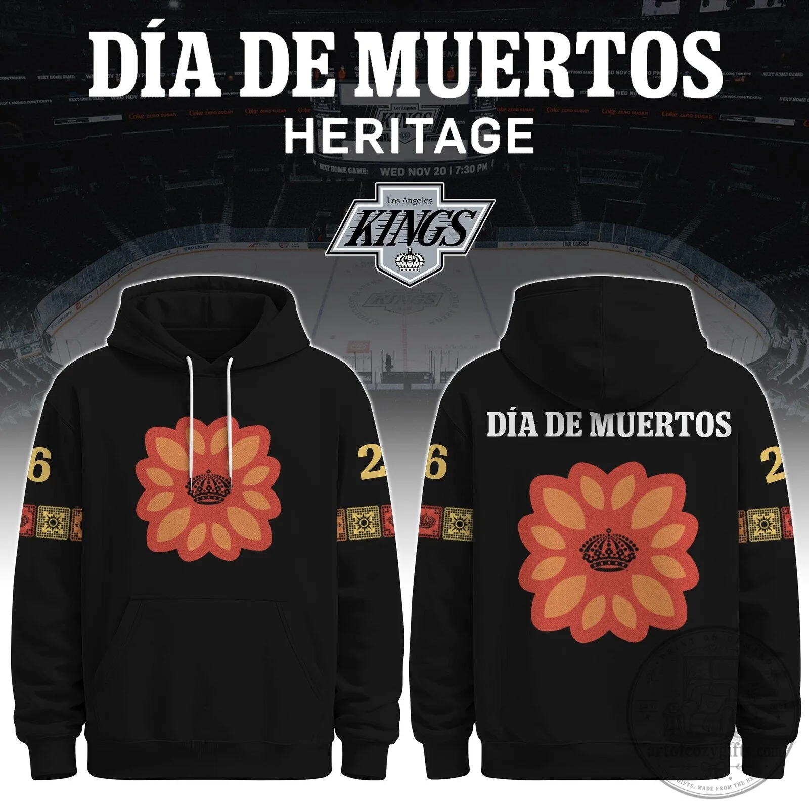 Los Angeles Kings Dia De Muertos Heritage Black Hoodie