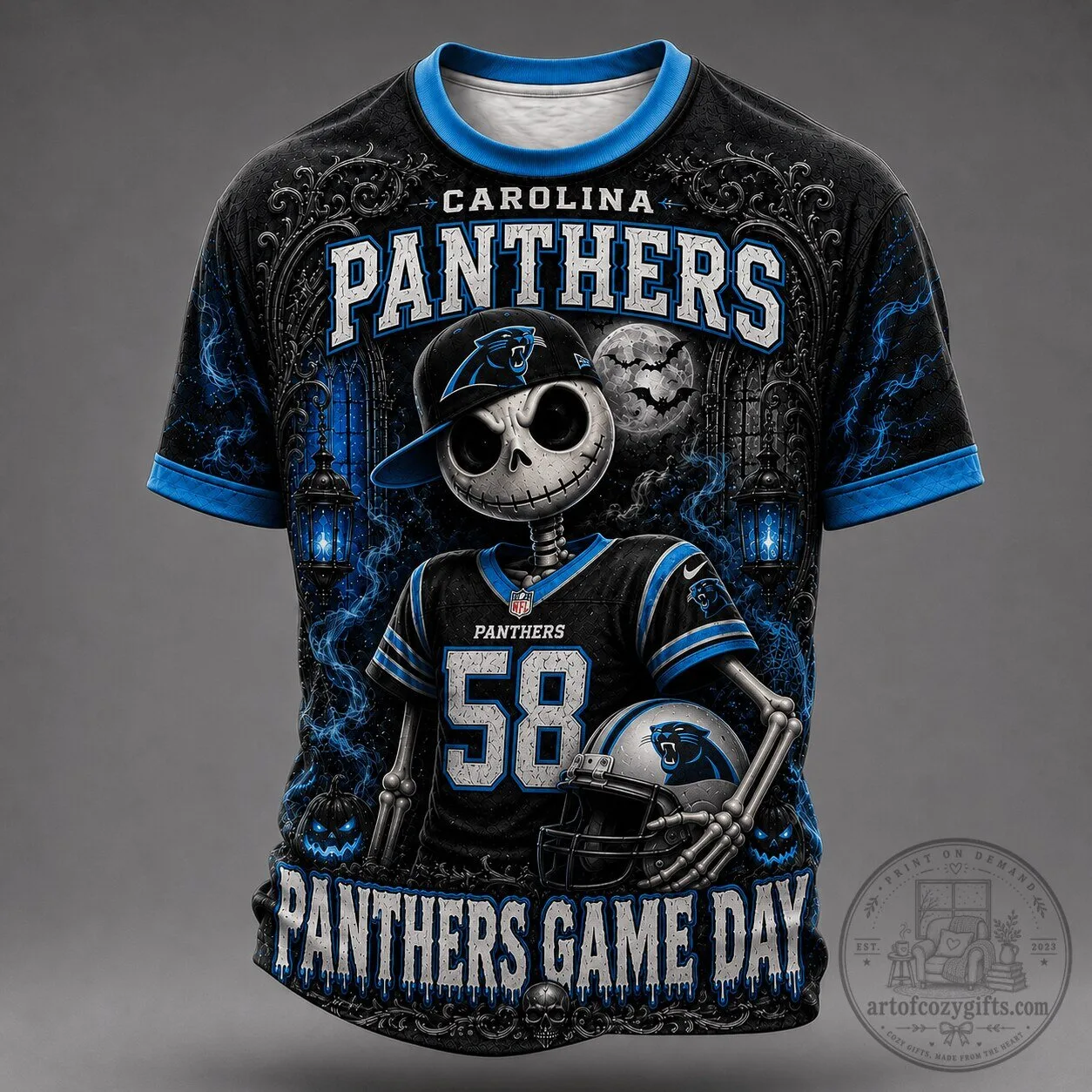 Carolina Panthers NFL Football Spooky Skeleton Game Day T-Shirt