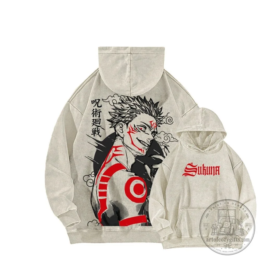 Jujutsu Kaisen Sukuna Anime Manga Unisex Washed Hoodie