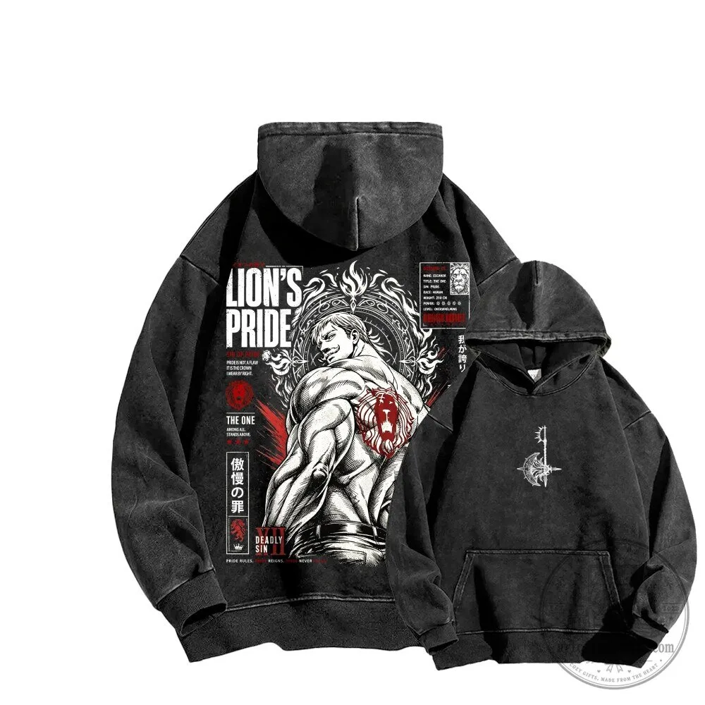Seven Deadly Sins Lion's Pride Escanor Washed Black Hoodie