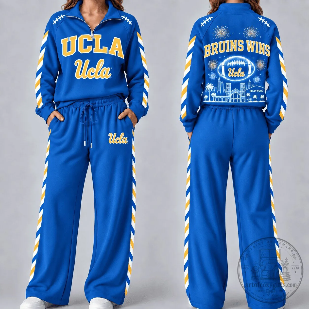 UCLA Bruins Womens Blue Quarter-Zip Pullover and Wide-Leg Pants Set