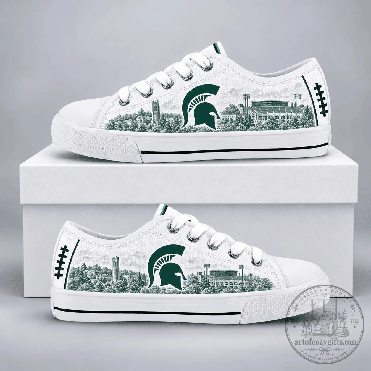 Michigan State Spartans Football Team White Canvas Shoes