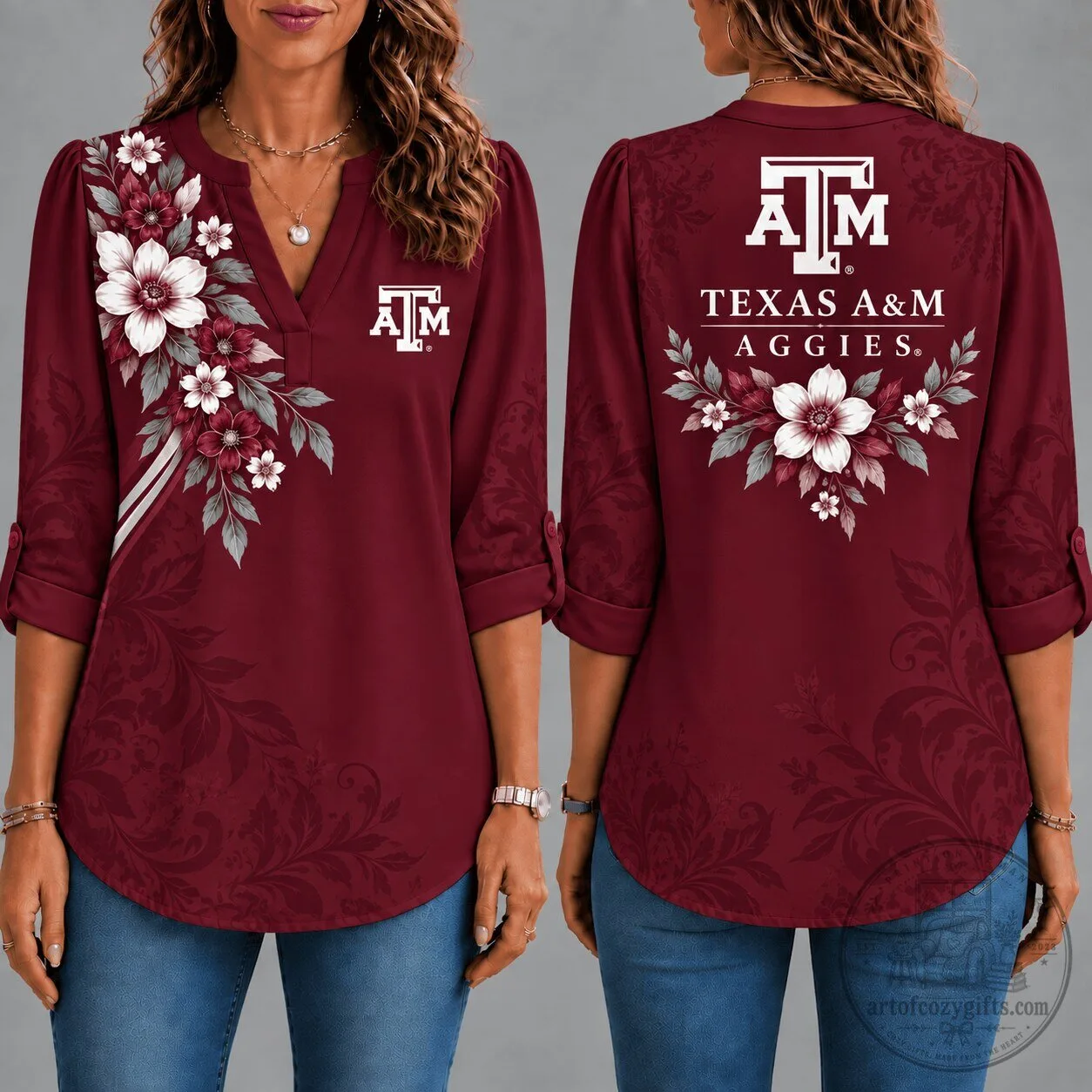 Texas A&M Aggies Floral Maroon Women's Long Sleeve Shirt