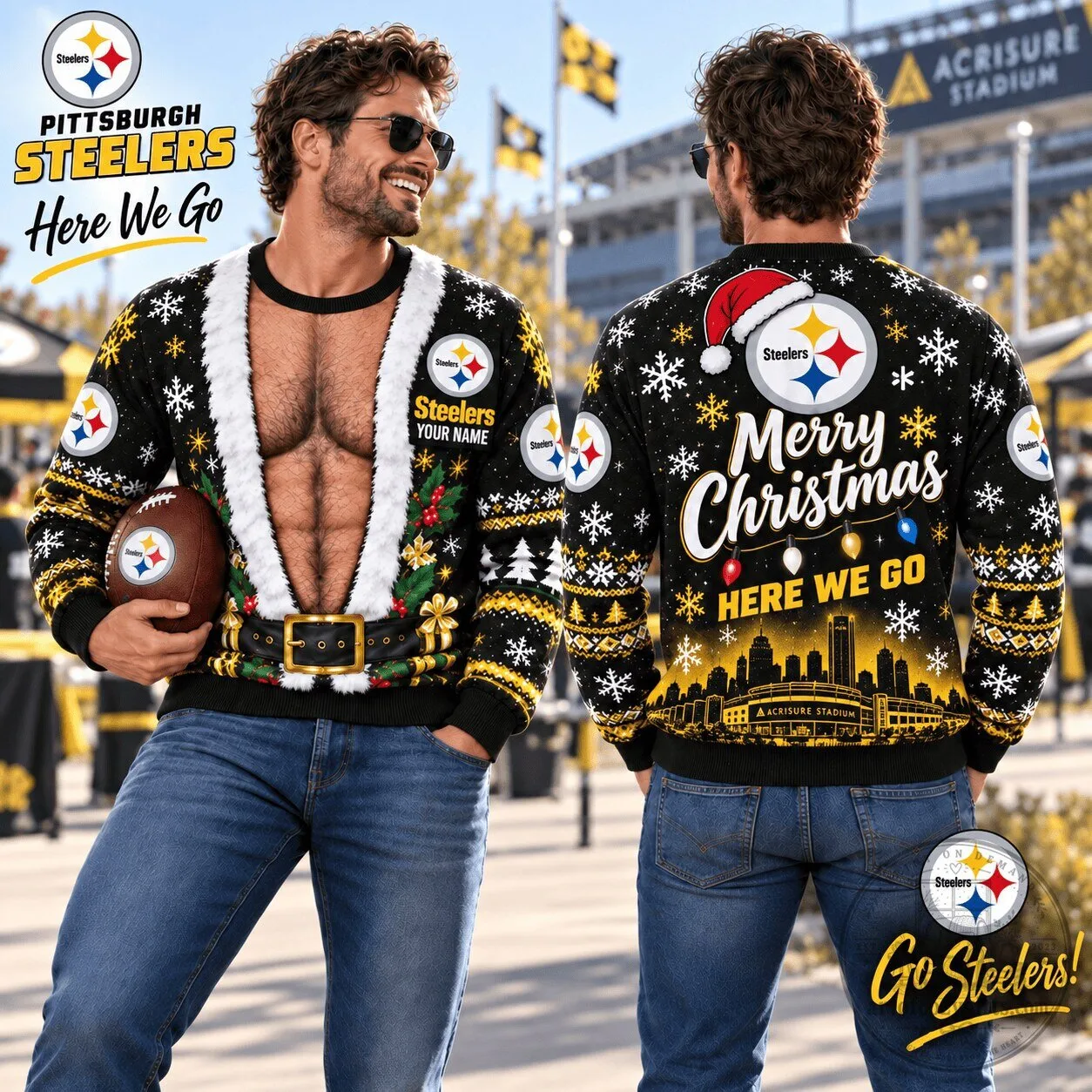 Pittsburgh Steelers Christmas Santa Costume Ugly Sweater