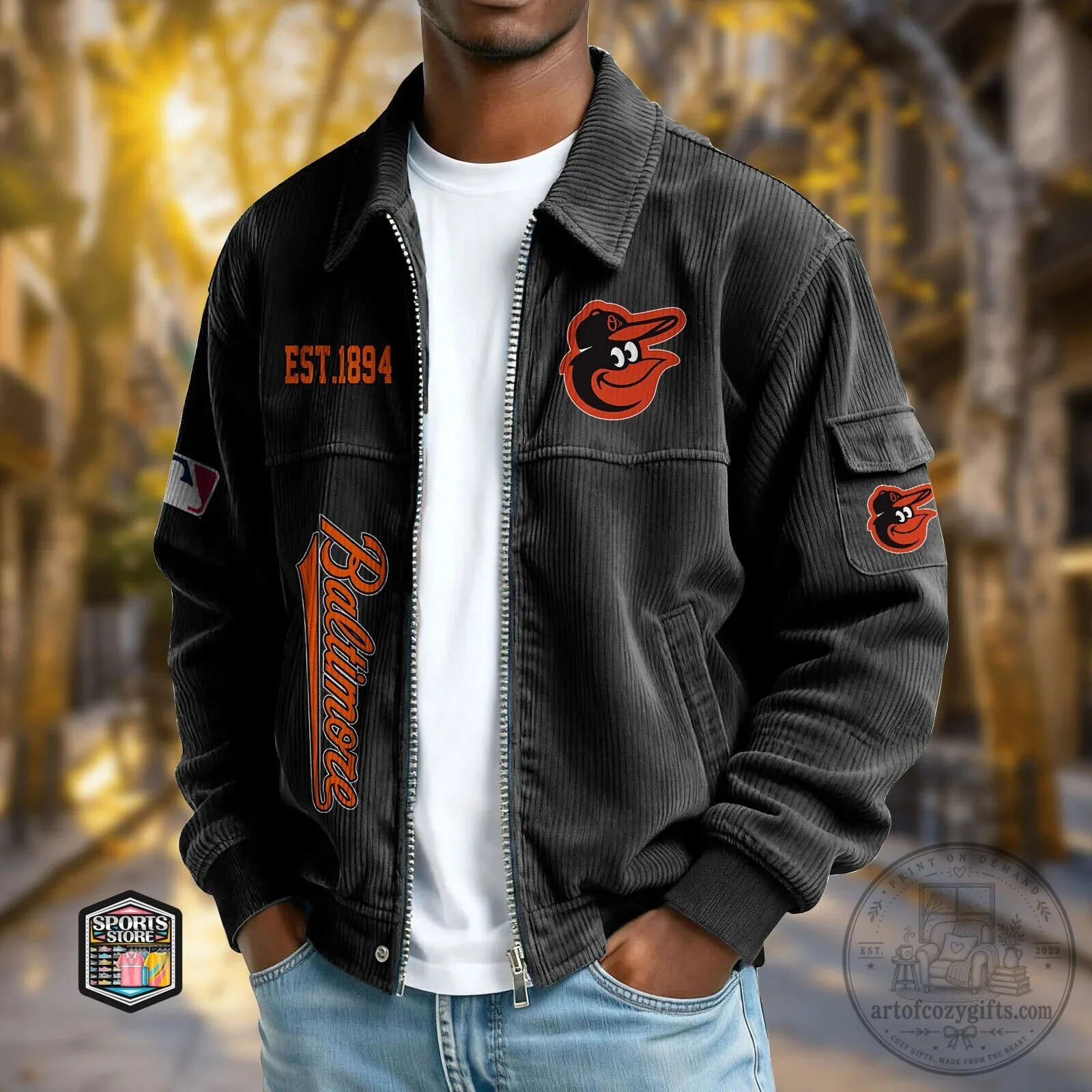Baltimore Orioles Corduroy Black Full-Zip Jacket