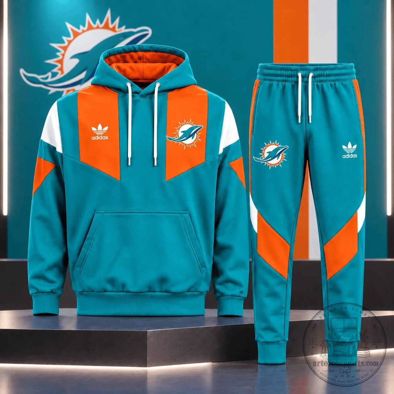 Miami Dolphins NFL Football Team Performance Hoodie and Jogger Pants Set