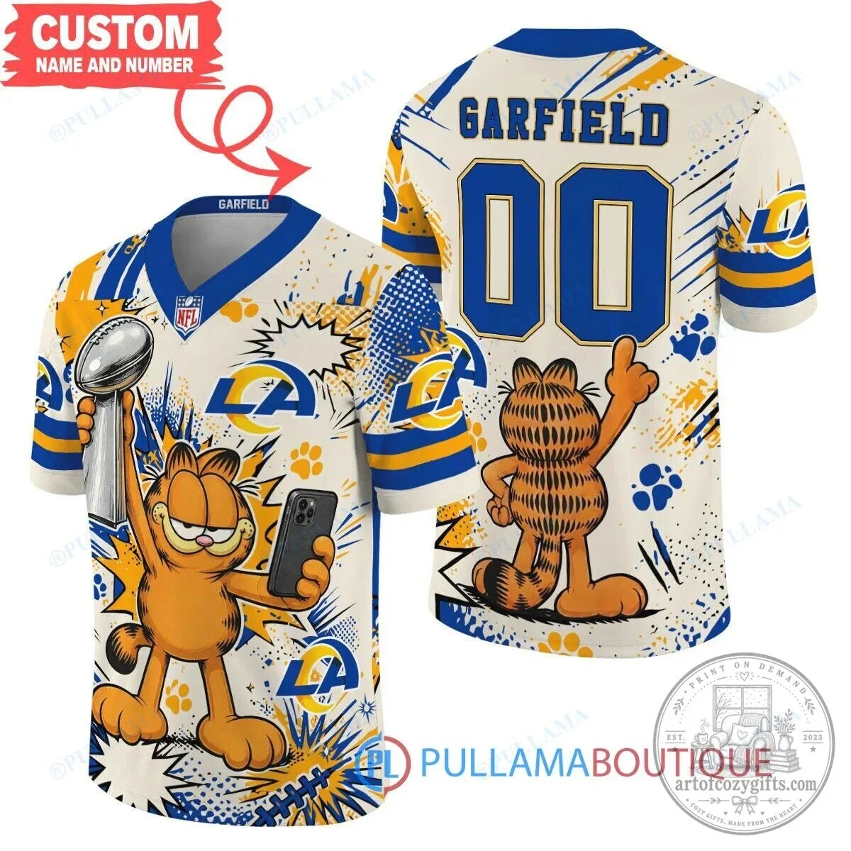 Los Angeles Rams Garfield Super Bowl LVI Trophy Football Jersey