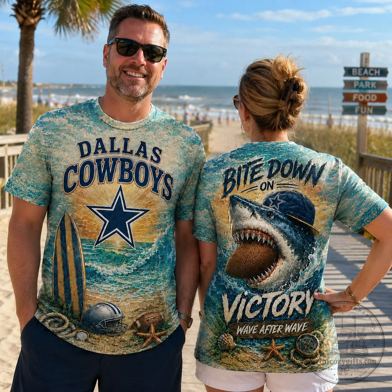 Dallas Cowboys Football Ocean Shark Bite Victory T-Shirt