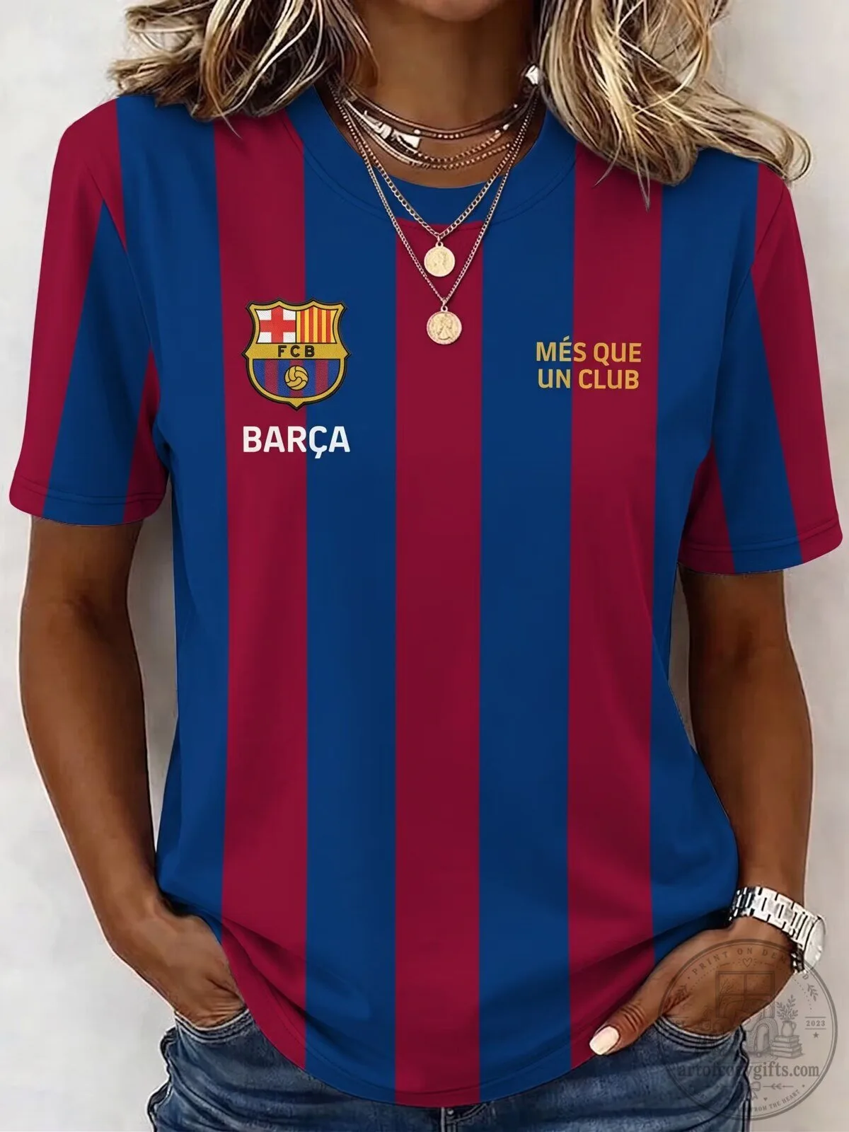 FC Barcelona Football Club Striped Soccer Jersey for Men and Women