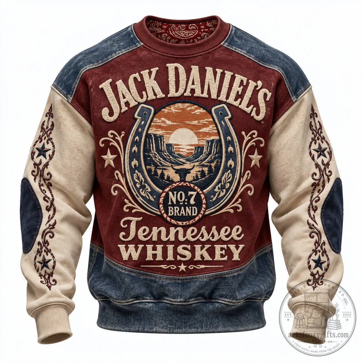 Jack Daniel's Whiskey Horseshoe Western Cowboy Crewneck Sweatshirt