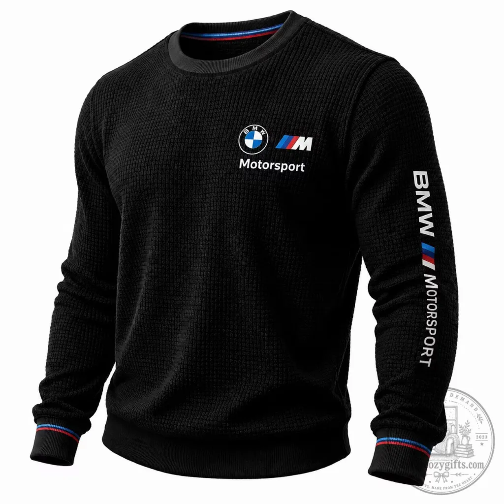 BMW Motorsport Logo Waffle Knit Crewneck Sweatshirt for Men BMW Motorsport Logo Waffle Knit Crewneck Sweatshirt for Men