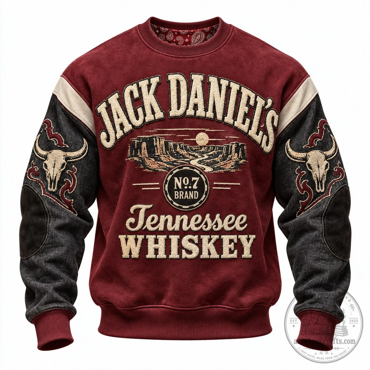 Crewneck Sweatshirt in Cowboy Style Featuring Jack Daniel's Tennessee Whiskey