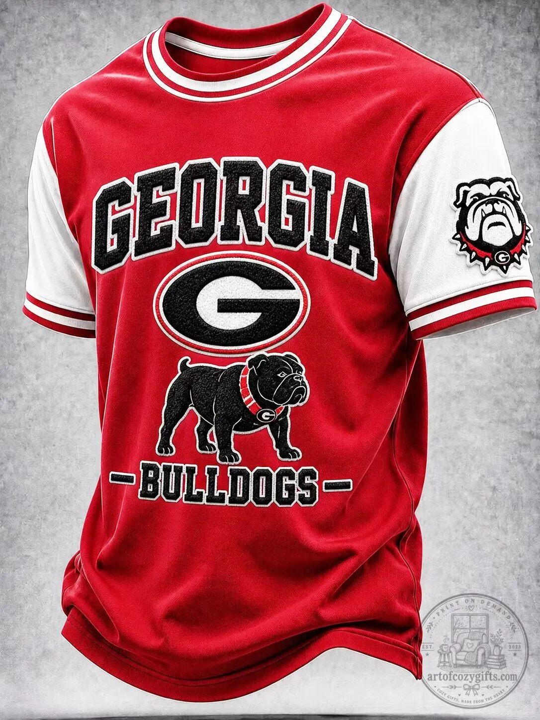 Georgia Bulldogs Football Team Red and White Striped Short Sleeve T-Shirt