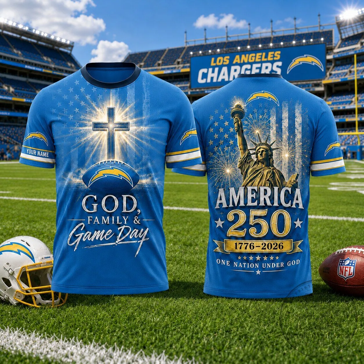 Los Angeles Chargers Football God Family Game Day T-Shirt