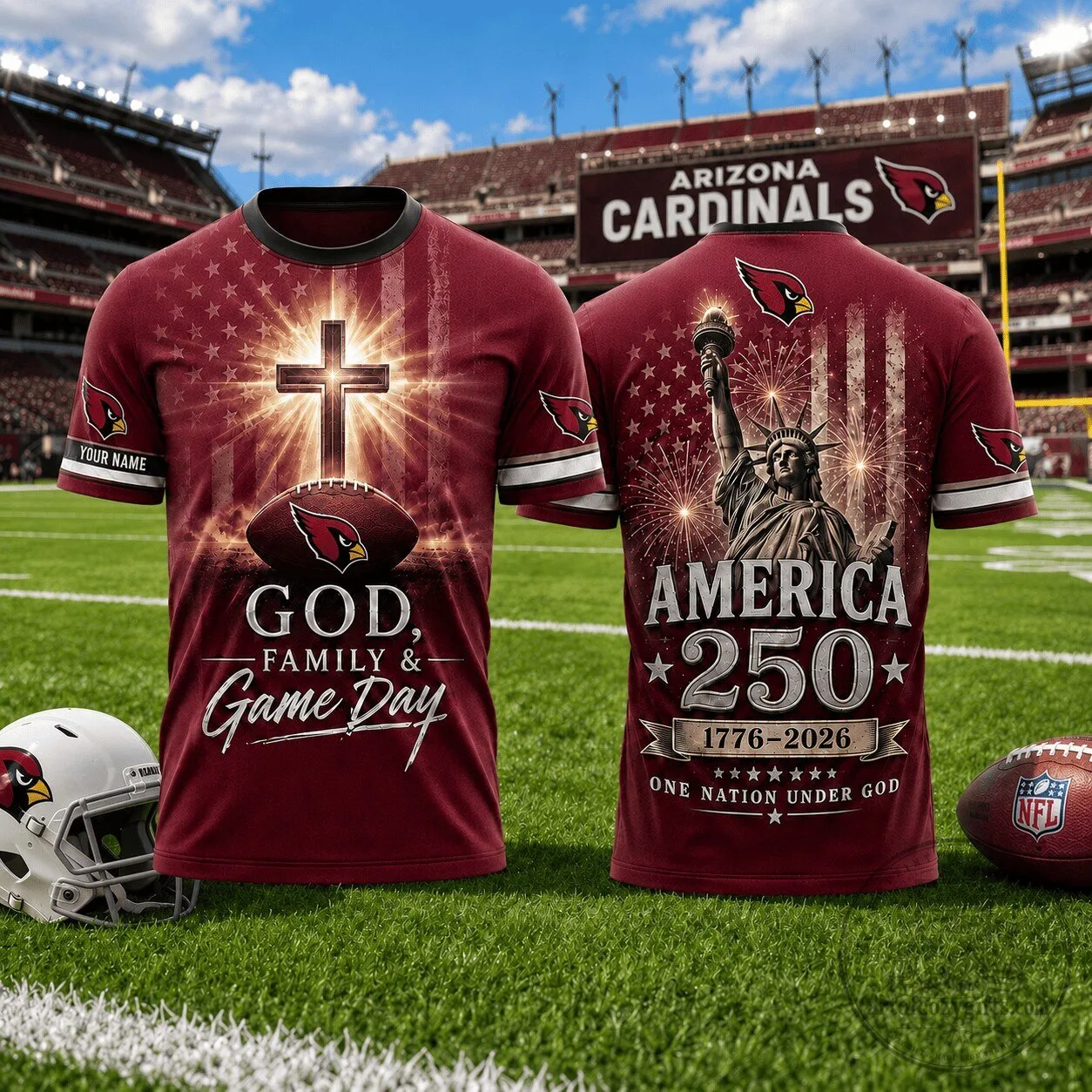 Arizona Cardinals Football God Family Game Day America 250th Anniversary T-Shirt