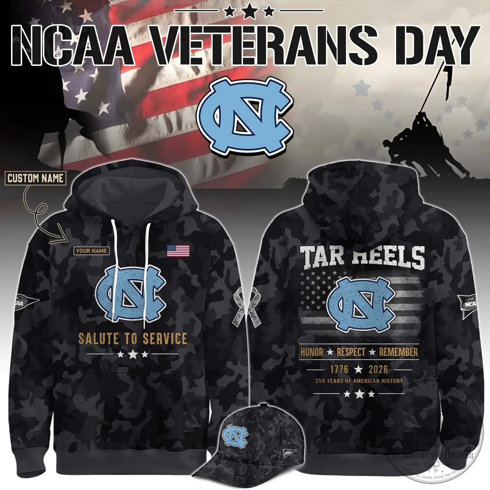 North Carolina Tar Heels NCAA Veterans Day Salute To Service Hoodie
