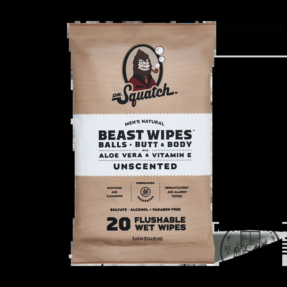 Dr. Squatch Men's Natural Unscented Beast Flushable Wet Wipes with Aloe Vera and Vitamin E 3 Dr. Squatch Men