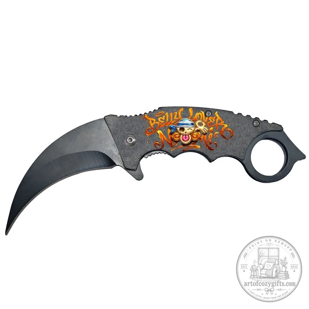 One Piece Anime Skull Graffiti Art Karambit Folding Knife