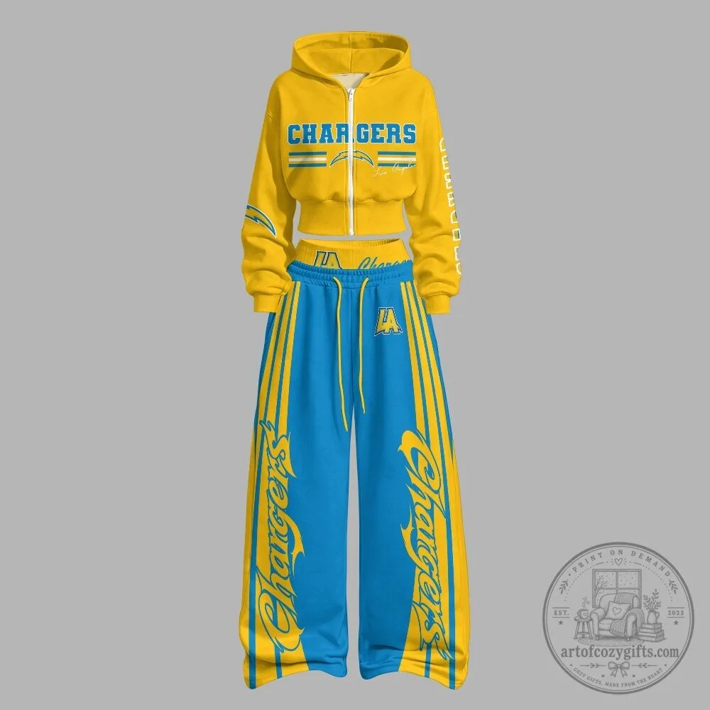Los Angeles Chargers Cropped Hoodie and Wide Leg Pants Set
