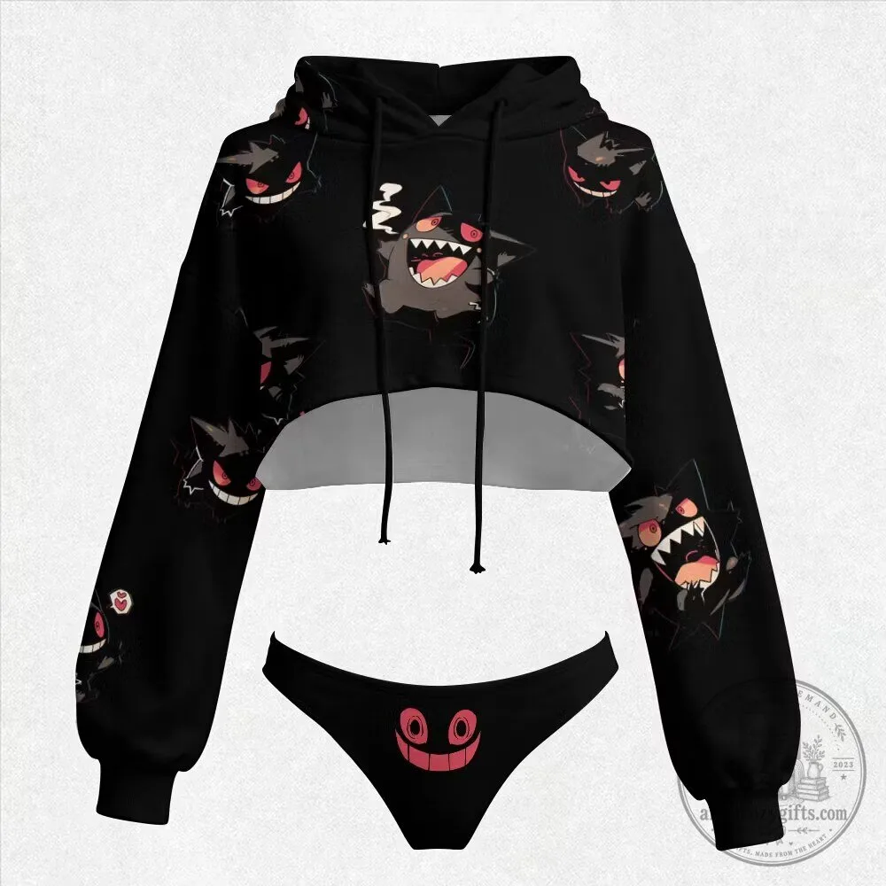 Pokemon Gengar Ghost Type Cropped Hoodie and Underwear Set