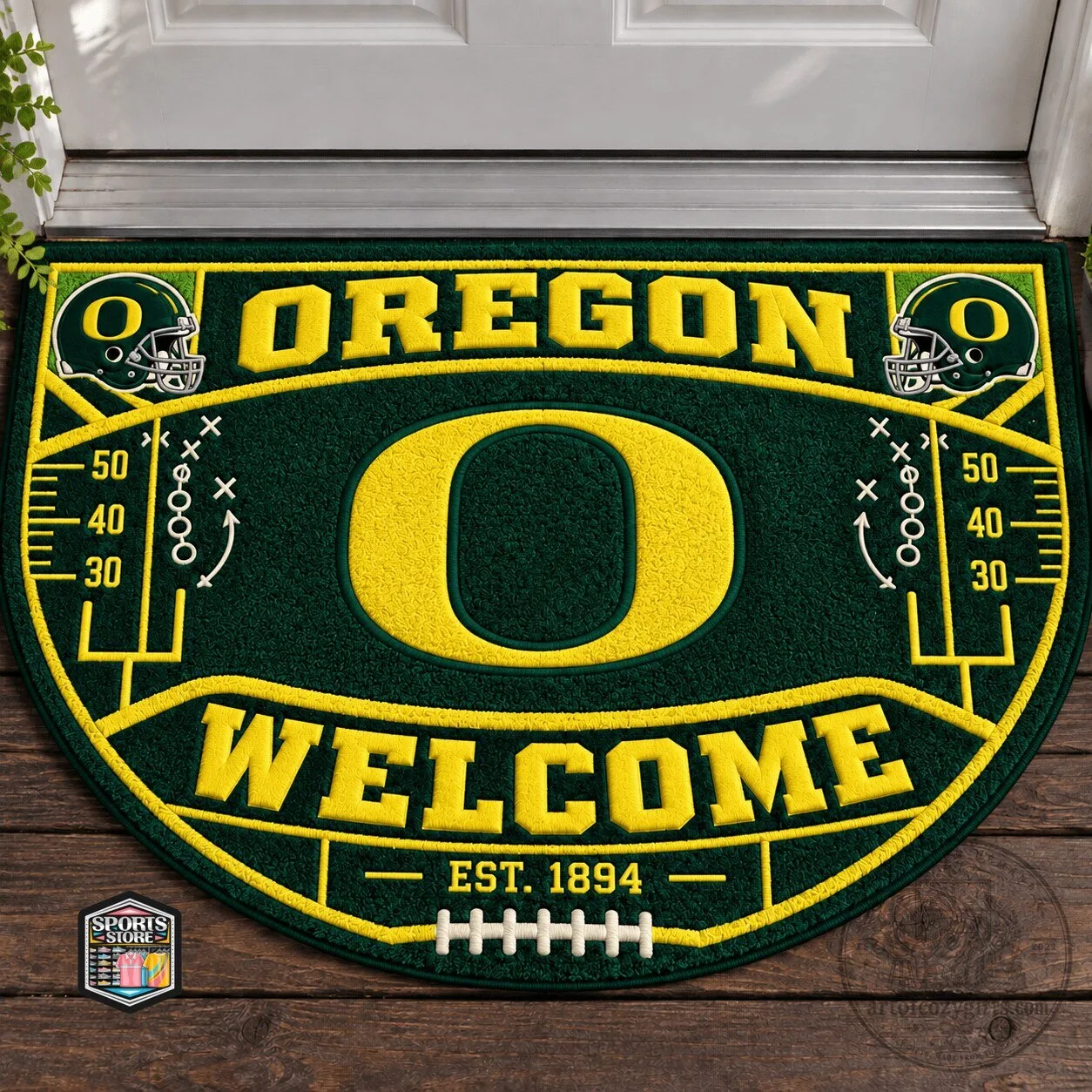Oregon Ducks Football Field Welcome Home Doormat