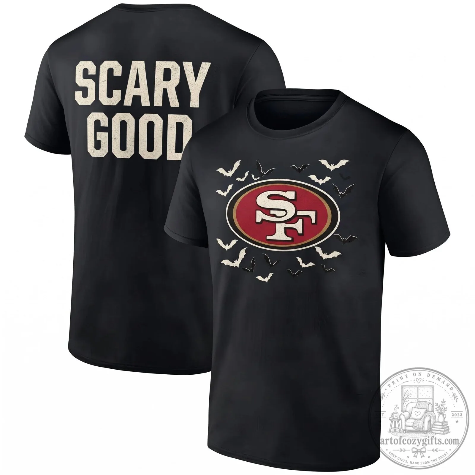 Black T-Shirt for Halloween Featuring San Francisco 49ers Scary Good Design