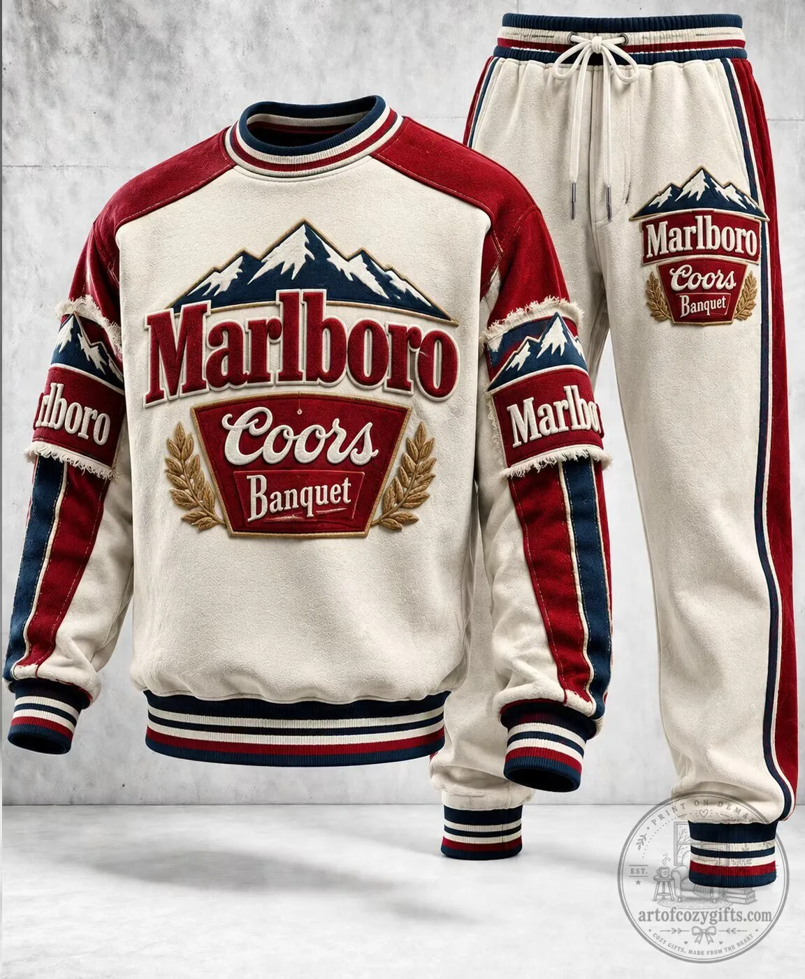 Marlboro Coors Banquet Beer Vintage Western Style Sweatshirt and Pants Set