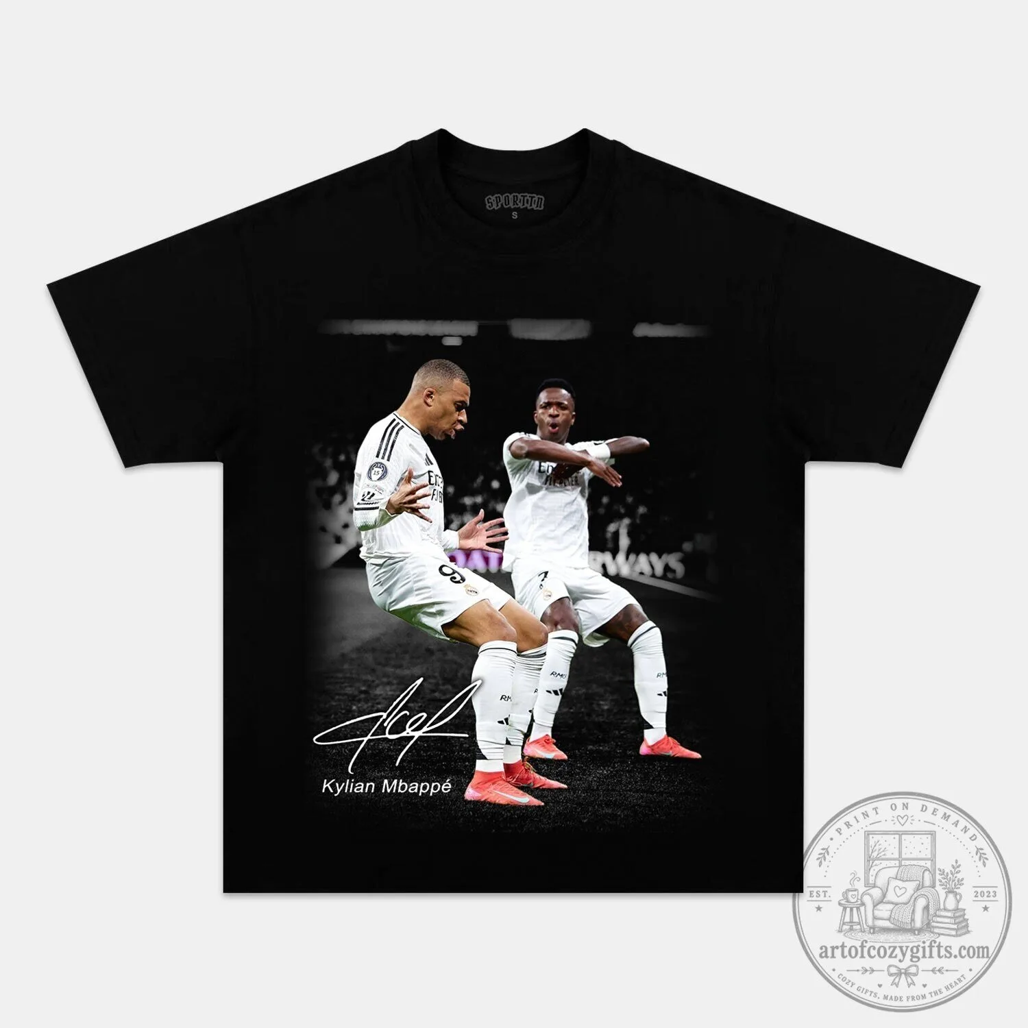 Kylian Mbappé and Vinicius Junior Football Celebration Black T-Shirt